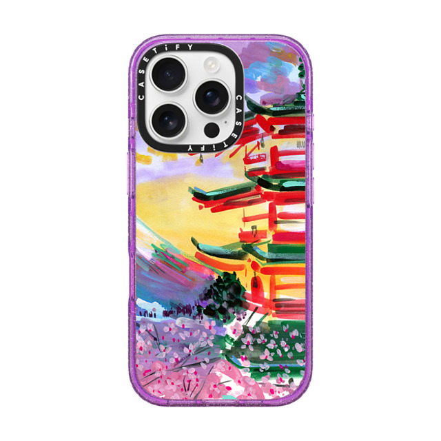 Travel Write Draw x CASETiFY iPhone 16 Pro Case Glitter Purple Impact Case MagSafe Compatible Mount Fuji at Dawn Travel Write Draw x CASETiFY iPhone 16 Pro Case Glitter Purple Impact Case MagSafe Compatible Mount Fuji at Dawn
