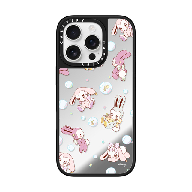 AAMY x CASETiFY iPhone 16 Pro ケース Sticker,Bunny Silver on Black ミラーケース MagSafe対応 bubble bunnies Mother's Day AAMY x CASETiFY iPhone 16 Pro ケース Sticker,Bunny Silver on Black ミラーケース MagSafe対応 bubble bunnies Mother's Day