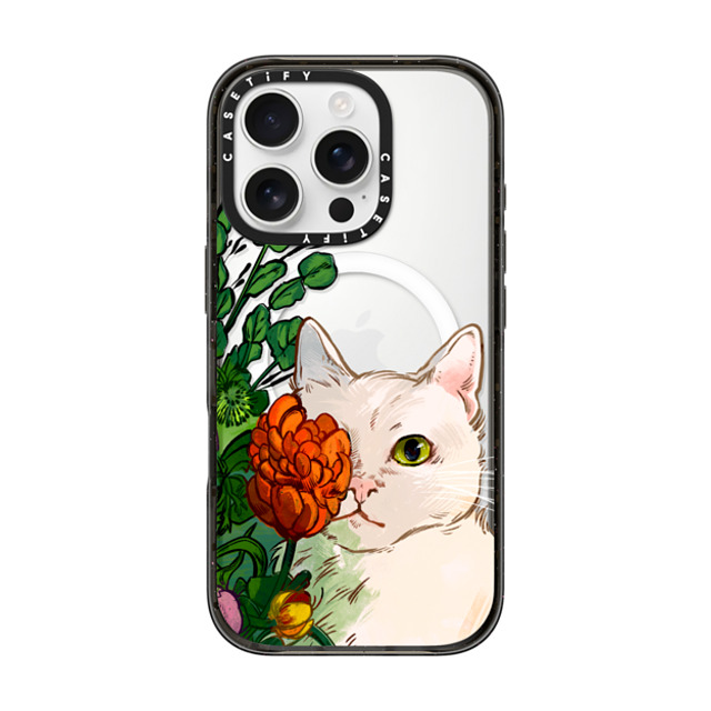 Catwheezie x CASETiFY iPhone 16 Pro ケース Cat,Floral ブラック インパクトケース MagSafe対応 Flower Face Mother's Day Catwheezie x CASETiFY iPhone 16 Pro ケース Cat,Floral ブラック インパクトケース MagSafe対応 Flower Face Mother's Day