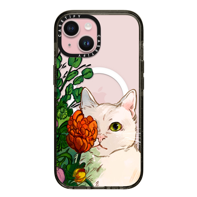 Catwheezie x CASETiFY iPhone 15 ケース Cat,Floral ブラック インパクトケース MagSafe対応 Flower Face Father's Day Catwheezie x CASETiFY iPhone 15 ケース Cat,Floral ブラック インパクトケース MagSafe対応 Flower Face Father's Day