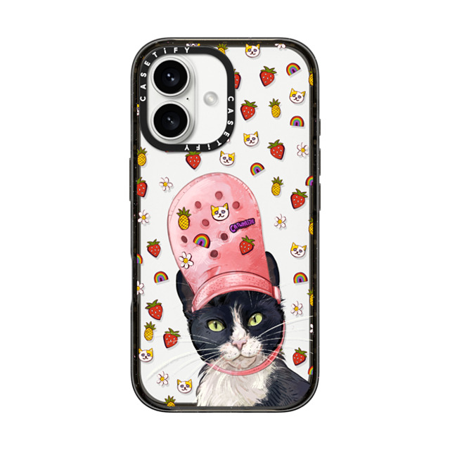 Catwheezie x CASETiFY iPhone 16 ケース Cat,Floral ブラック インパクトケース Croc Hat Cat Back to School Catwheezie x CASETiFY iPhone 16 ケース Cat,Floral ブラック インパクトケース Croc Hat Cat Back to School