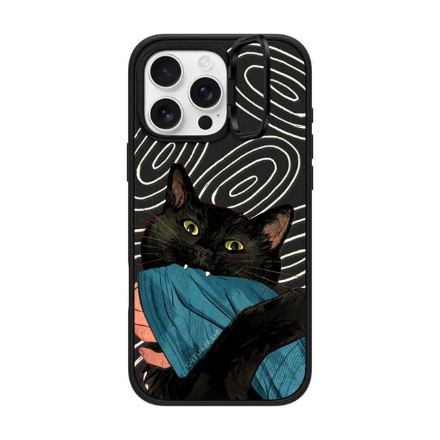 Catwheezie x CASETiFY iPhone 16 Pro Max ケース マットブラック インパクトリングスタンドケース MagSafe対応 Munch! Om Nom Nom...