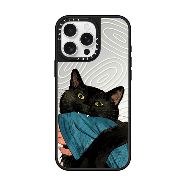 Catwheezie x CASETiFY iPhone 16 Pro Max ケース Silver on Black ミラーケース MagSafe対応 Munch! Om Nom Nom...