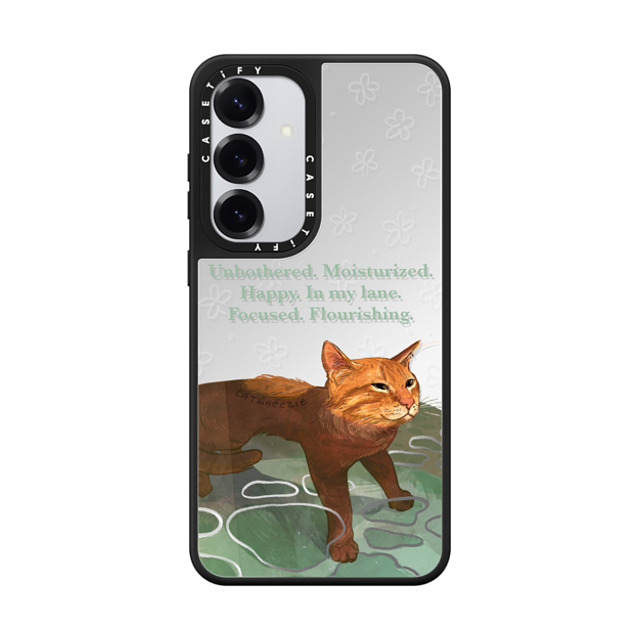 Catwheezie x CASETiFY Galaxy S25+ ケース Cat,Animal Silver on Black マグネット式 ミラーケース Unbothered. Moisturized. Well-Hydrated