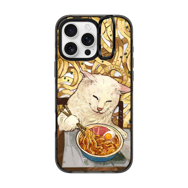 Catwheezie x CASETiFY iPhone 16 Pro Max ケース ブラック インパクトリングスタンドケース MagSafe対応 Average Ramen Enjoyer