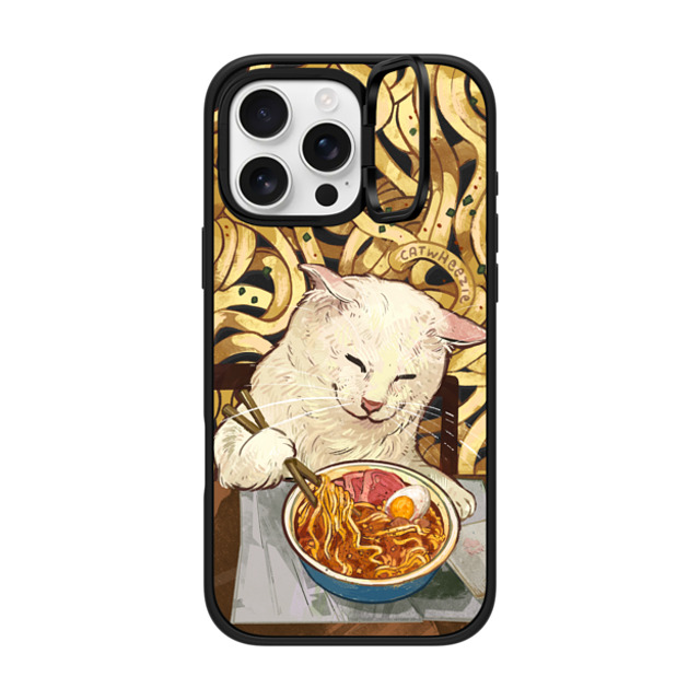 Catwheezie x CASETiFY iPhone 16 Pro Max ケース マットブラック インパクトリングスタンドケース MagSafe対応 Average Ramen Enjoyer