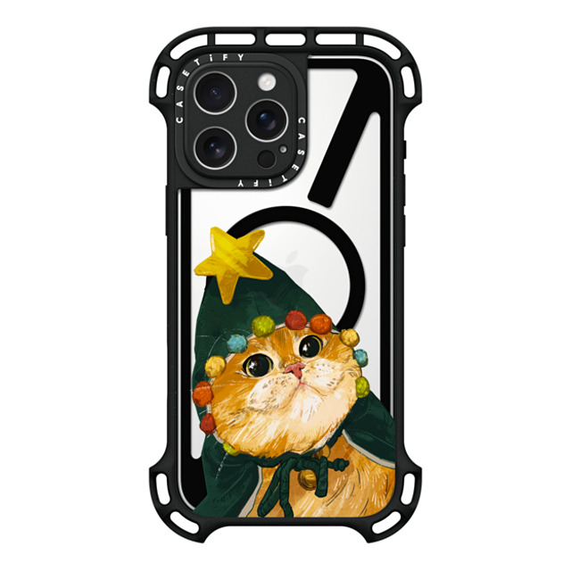 Catwheezie x CASETiFY iPhone 16 Pro Max ケース ブラック ウルトラ バウンスケース MagSafe対応 The Cat-Mas Tree