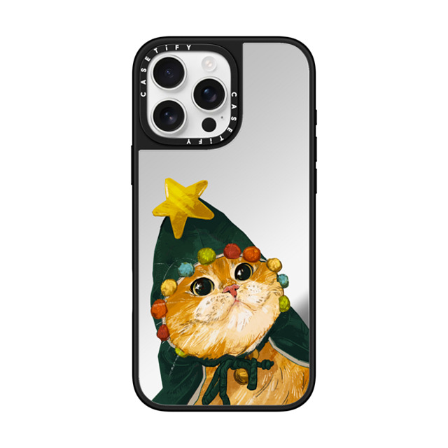 Catwheezie x CASETiFY iPhone 16 Pro Max ケース Silver on Black ミラーケース MagSafe対応 The Cat-Mas Tree