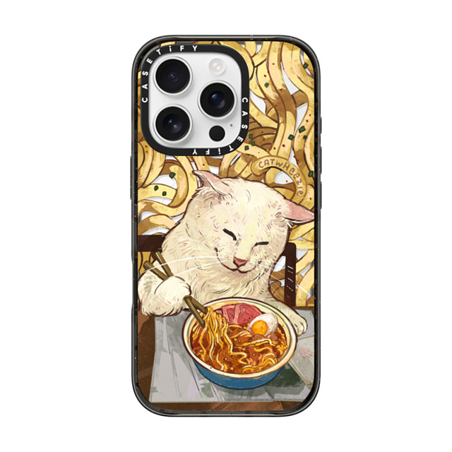 Catwheezie x CASETiFY iPhone 16 Pro ケース ブラック インパクトケース MagSafe対応 Average Ramen Enjoyer