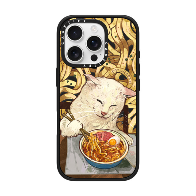 Catwheezie x CASETiFY iPhone 16 Pro ケース マットブラック インパクトケース MagSafe対応 Average Ramen Enjoyer