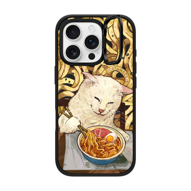 Catwheezie x CASETiFY iPhone 16 Pro ケース マットブラック インパクトリングスタンドケース MagSafe対応 Average Ramen Enjoyer