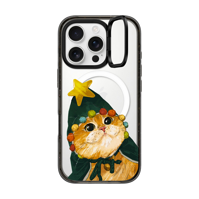 Catwheezie x CASETiFY iPhone 16 Pro ケース ブラック インパクトリングスタンドケース MagSafe対応 The Cat-Mas Tree