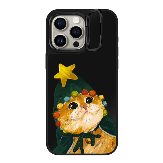 Catwheezie x CASETiFY iPhone 15 Pro Max ケース Black on Black ミラー リングスタンドケース MagSafe対応 The Cat-Mas Tree