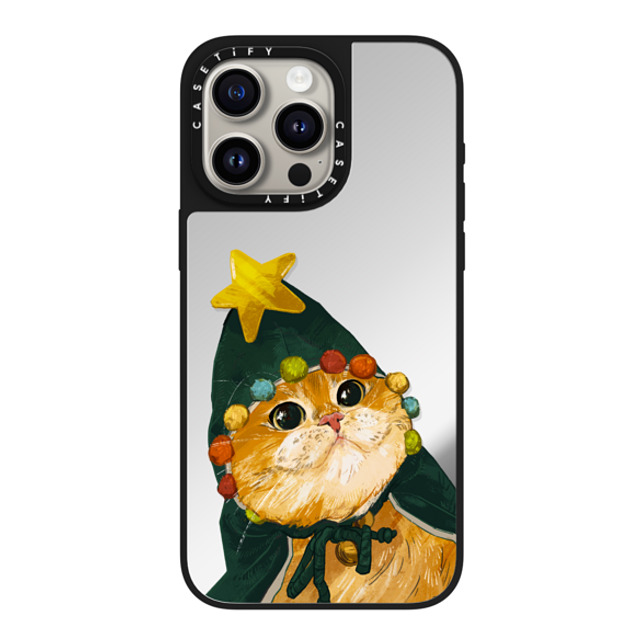 Catwheezie x CASETiFY iPhone 15 Pro Max ケース Silver on Black ミラーケース MagSafe対応 The Cat-Mas Tree