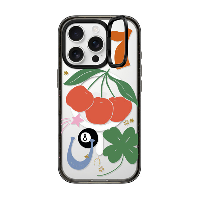 Poppy Almond x CASETiFY iPhone 16 Pro ケース ブラック インパクトリングスタンドケース MagSafe対応 Lucky