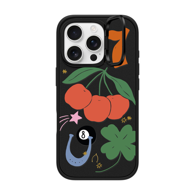 Poppy Almond x CASETiFY iPhone 16 Pro ケース マットブラック インパクトリングスタンドケース MagSafe対応 Lucky