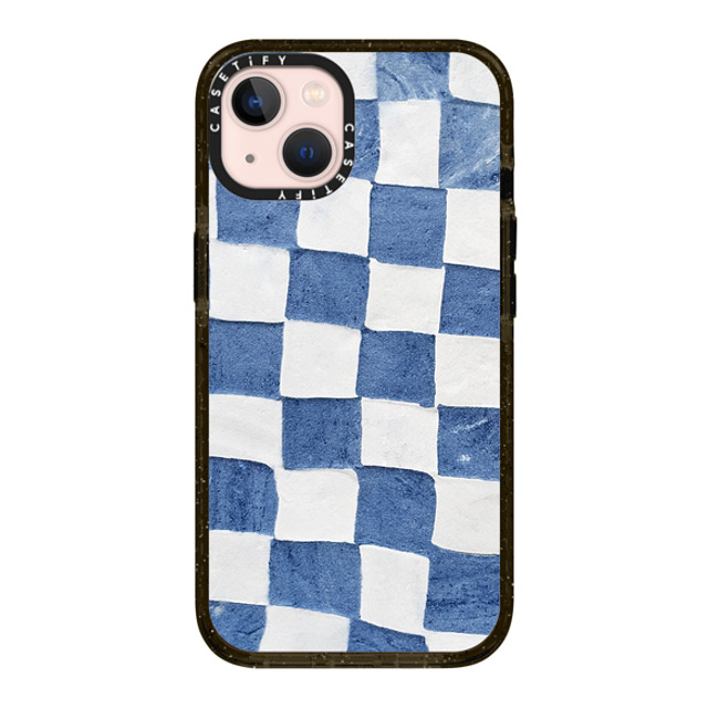 designlovefest x CASETiFY iPhone 13 ケース ブラック インパクトケース BLUE CHECKERS