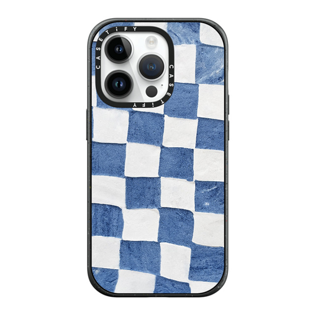 designlovefest x CASETiFY iPhone 14 Pro ケース マットブラック インパクトケース MagSafe対応 BLUE CHECKERS