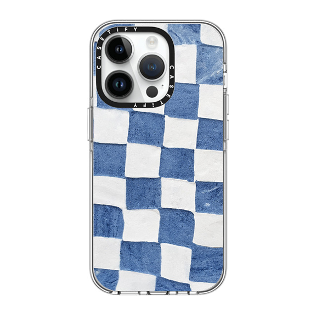 designlovefest x CASETiFY iPhone 14 Pro ケース クリア クリア ケース MagSafe対応 BLUE CHECKERS