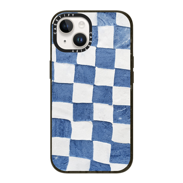 designlovefest x CASETiFY iPhone 14 ケース ブラック インパクトケース BLUE CHECKERS