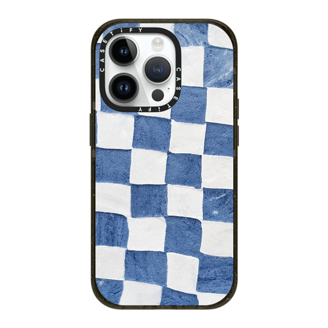 designlovefest x CASETiFY iPhone 14 Pro ケース ブラック インパクトケース MagSafe対応 BLUE CHECKERS