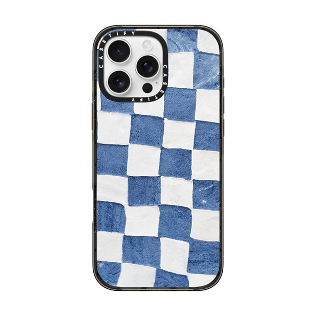 designlovefest x CASETiFY iPhone 16 Pro Max ケース ブラック インパクトケース MagSafe対応 BLUE CHECKERS