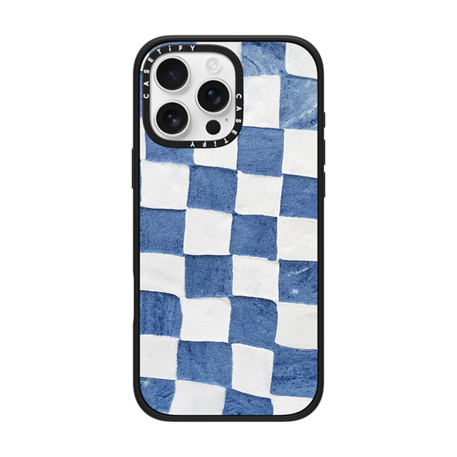 designlovefest x CASETiFY iPhone 16 Pro Max ケース マットブラック インパクトケース MagSafe対応 BLUE CHECKERS