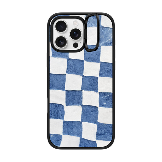 designlovefest x CASETiFY iPhone 16 Pro Max ケース マットブラック インパクトリングスタンドケース MagSafe対応 BLUE CHECKERS