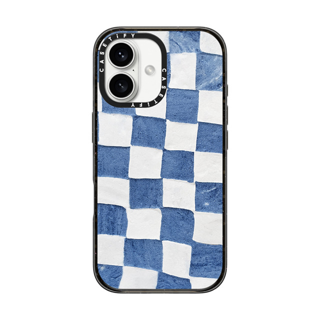 designlovefest x CASETiFY iPhone 16 ケース ブラック インパクトケース MagSafe対応 BLUE CHECKERS