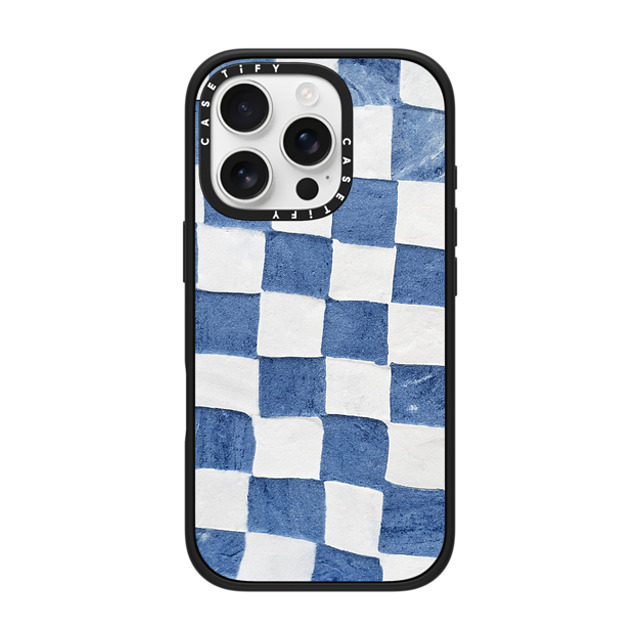 designlovefest x CASETiFY iPhone 16 Pro ケース マットブラック インパクトケース MagSafe対応 BLUE CHECKERS