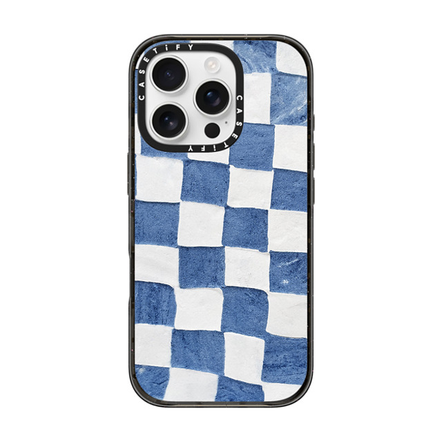 designlovefest x CASETiFY iPhone 16 Pro ケース ブラック インパクトケース BLUE CHECKERS