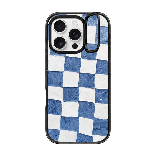 designlovefest x CASETiFY iPhone 16 Pro ケース ブラック インパクトリングスタンドケース MagSafe対応 BLUE CHECKERS