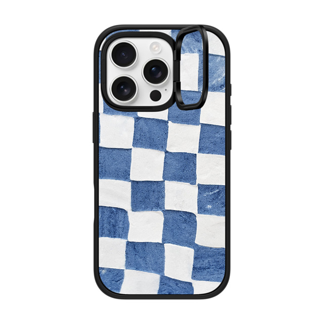 designlovefest x CASETiFY iPhone 16 Pro ケース マットブラック インパクトリングスタンドケース MagSafe対応 BLUE CHECKERS