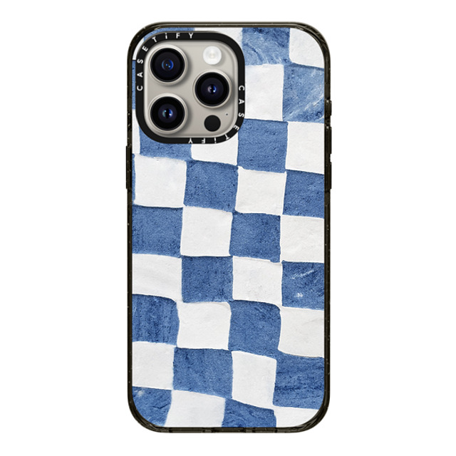 designlovefest x CASETiFY iPhone 15 Pro Max ケース ブラック インパクトケース BLUE CHECKERS