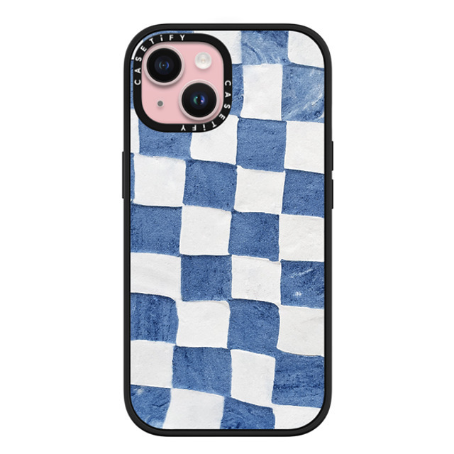 designlovefest x CASETiFY iPhone 15 ケース マットブラック インパクトケース MagSafe対応 BLUE CHECKERS