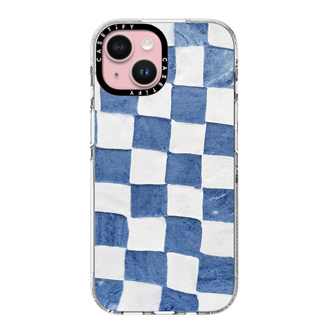 designlovefest x CASETiFY iPhone 15 ケース クリア クリア ケース MagSafe対応 BLUE CHECKERS