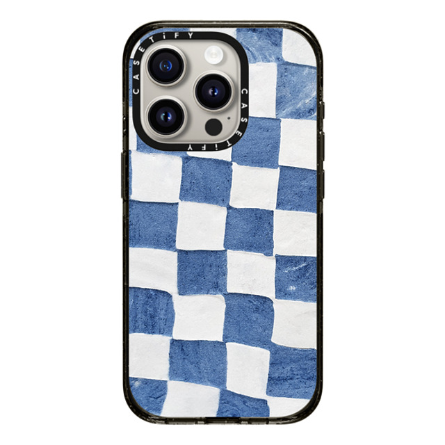 designlovefest x CASETiFY iPhone 15 Pro ケース ブラック インパクトケース MagSafe対応 BLUE CHECKERS