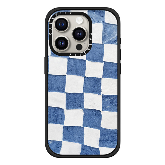 designlovefest x CASETiFY iPhone 15 Pro ケース マットブラック インパクトケース MagSafe対応 BLUE CHECKERS