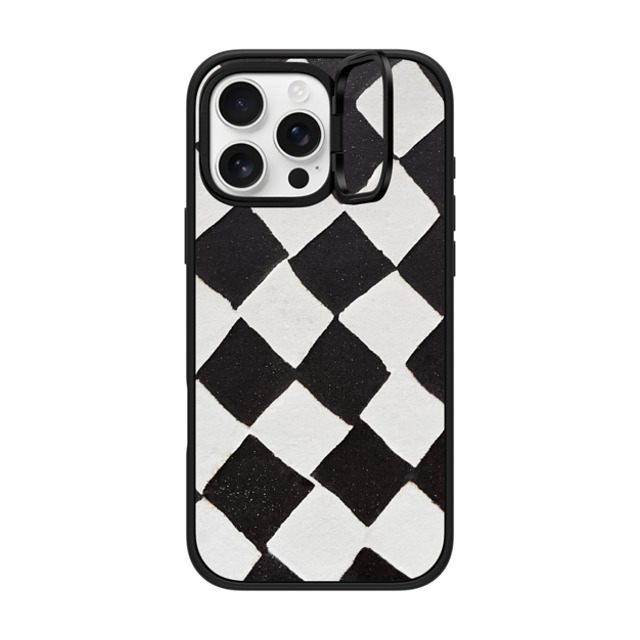 designlovefest x CASETiFY iPhone 16 Pro Max ケース マットブラック インパクトリングスタンドケース MagSafe対応 B & W CHECK