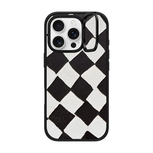 designlovefest x CASETiFY iPhone 16 Pro ケース マットブラック インパクトリングスタンドケース MagSafe対応 B & W CHECK