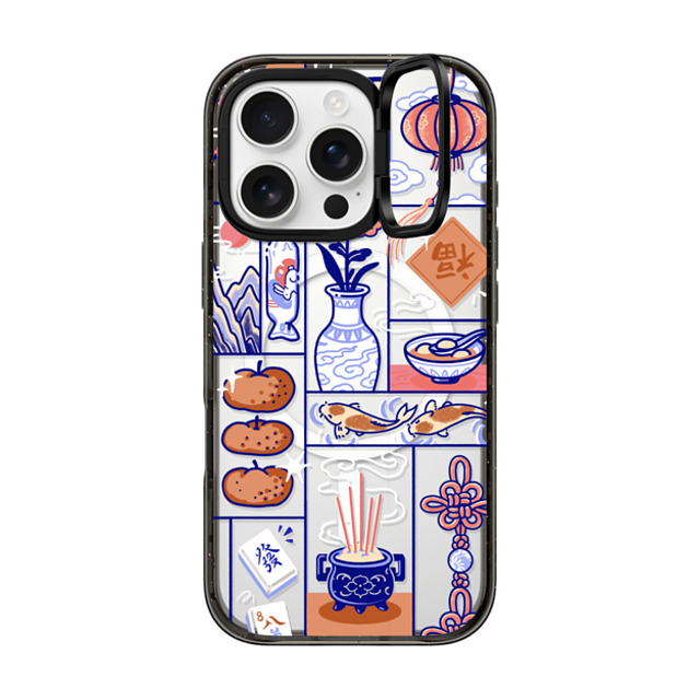 Georgina Leung x CASETiFY iPhone 16 Pro ケース ブラック インパクトリングスタンドケース MagSafe対応 Lunar New Year