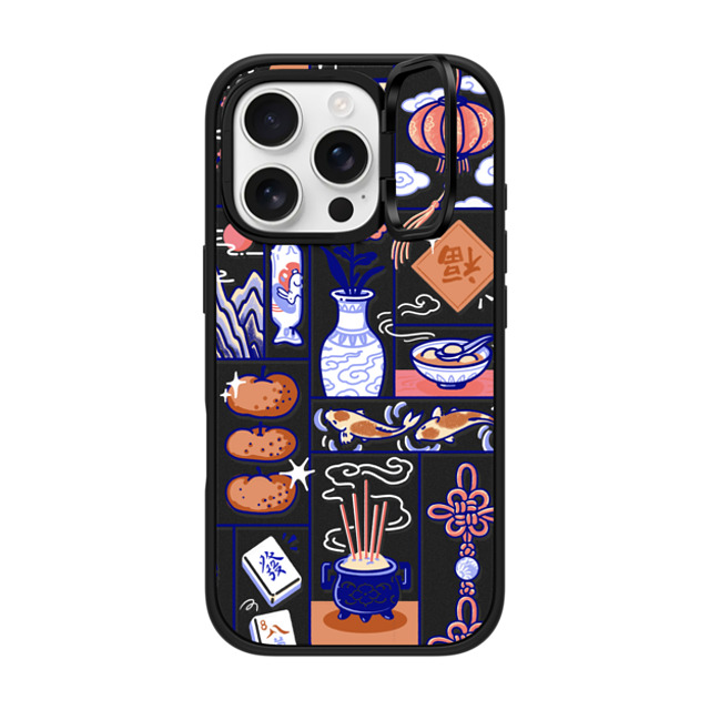 Georgina Leung x CASETiFY iPhone 16 Pro ケース マットブラック インパクトリングスタンドケース MagSafe対応 Lunar New Year