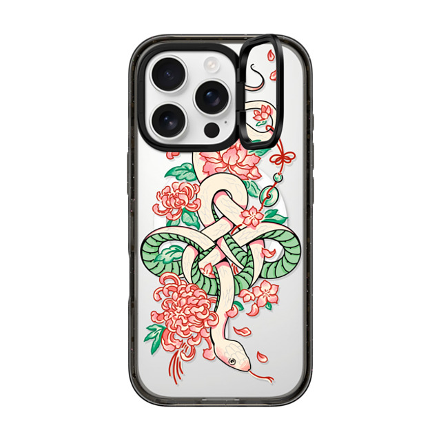 Georgina Leung x CASETiFY iPhone 16 Pro ケース ブラック インパクトリングスタンドケース MagSafe対応 Fortune Snake