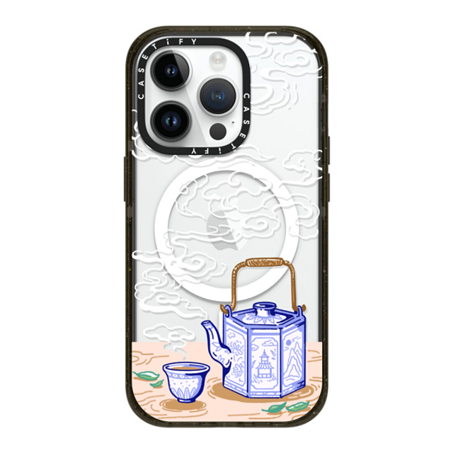 Georgina Leung x CASETiFY iPhone 14 Pro ケース ブラック インパクトケース MagSafe対応 Steaming Tea Leaves by Georgina Leung