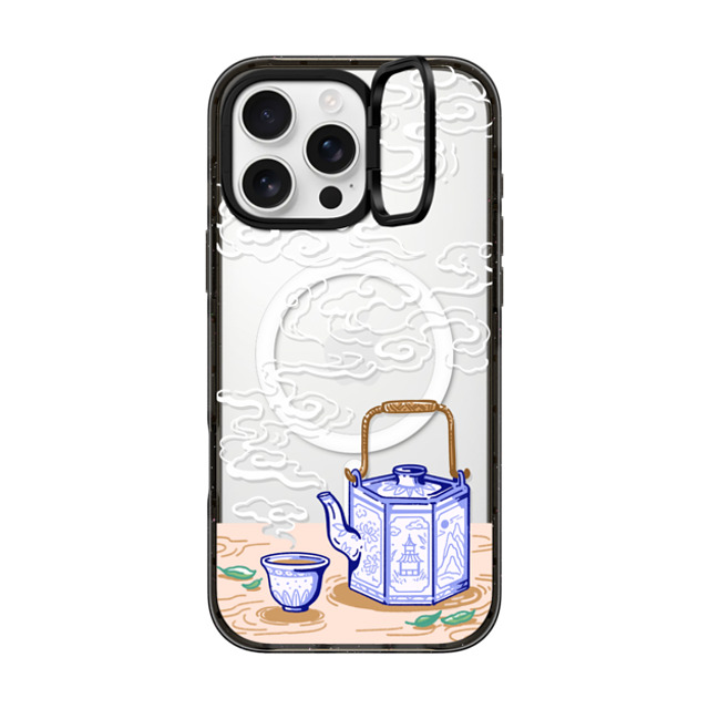 Georgina Leung x CASETiFY iPhone 16 Pro Max ケース ブラック インパクトリングスタンドケース MagSafe対応 Steaming Tea Leaves by Georgina Leung