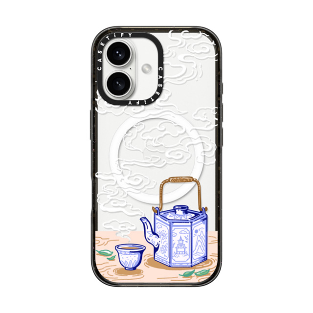 Georgina Leung x CASETiFY iPhone 16 ケース ブラック インパクトケース MagSafe対応 Steaming Tea Leaves by Georgina Leung