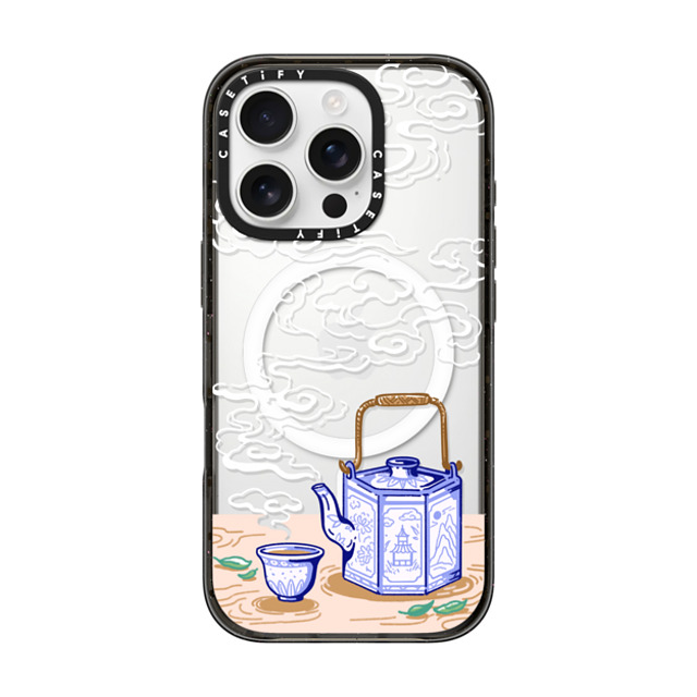 Georgina Leung x CASETiFY iPhone 16 Pro ケース ブラック インパクトケース MagSafe対応 Steaming Tea Leaves by Georgina Leung