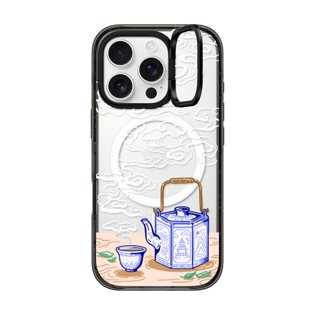 Georgina Leung x CASETiFY iPhone 16 Pro ケース ブラック インパクトリングスタンドケース MagSafe対応 Steaming Tea Leaves by Georgina Leung