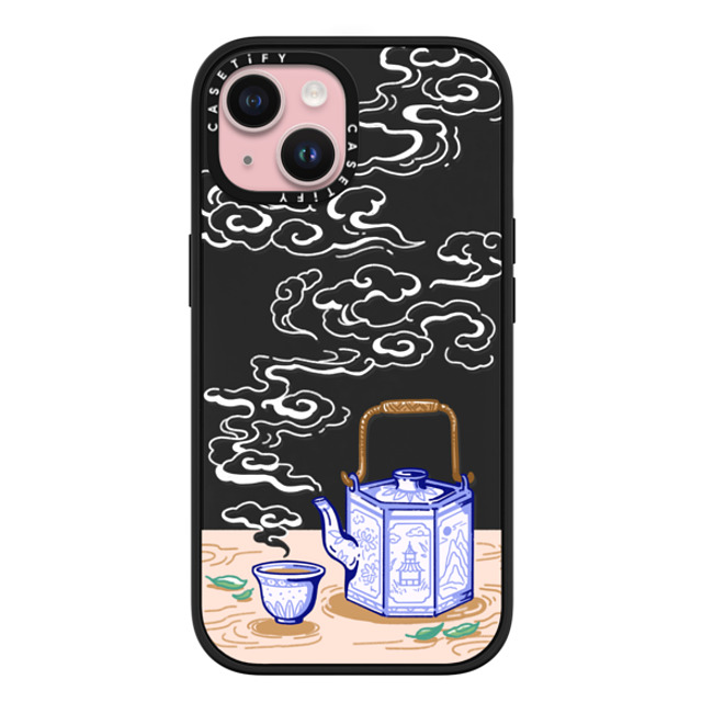 Georgina Leung x CASETiFY iPhone 15 ケース マットブラック インパクトケース MagSafe対応 Steaming Tea Leaves by Georgina Leung