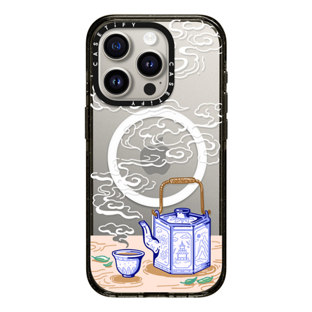 Georgina Leung x CASETiFY iPhone 15 Pro ケース ブラック インパクトケース MagSafe対応 Steaming Tea Leaves by Georgina Leung